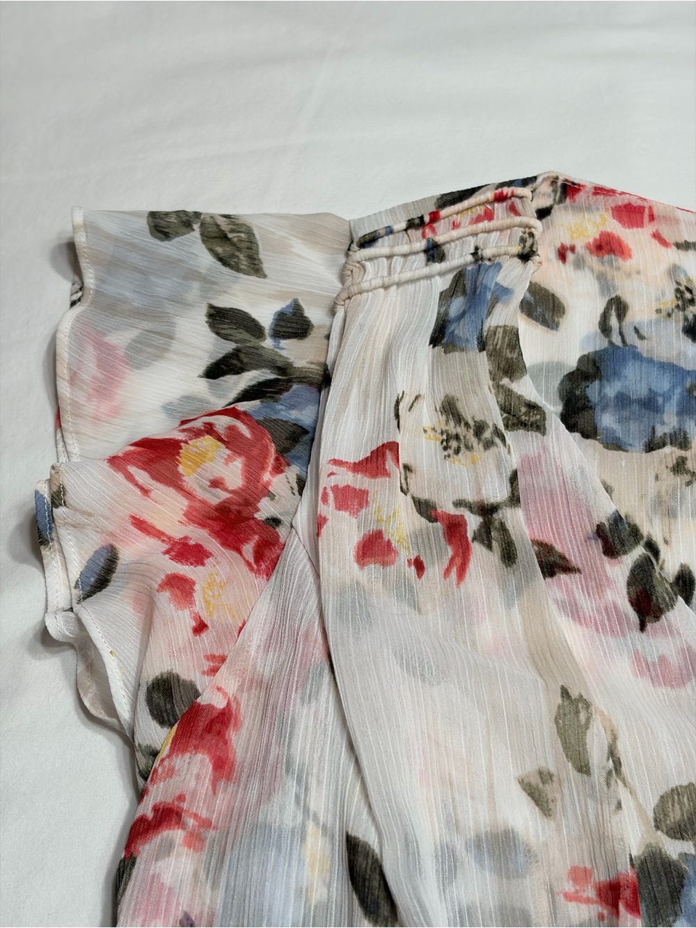 White House Black Market Floral V-Neck Peplum Blouse - White/Pink/Blue - Picture 9 of 16